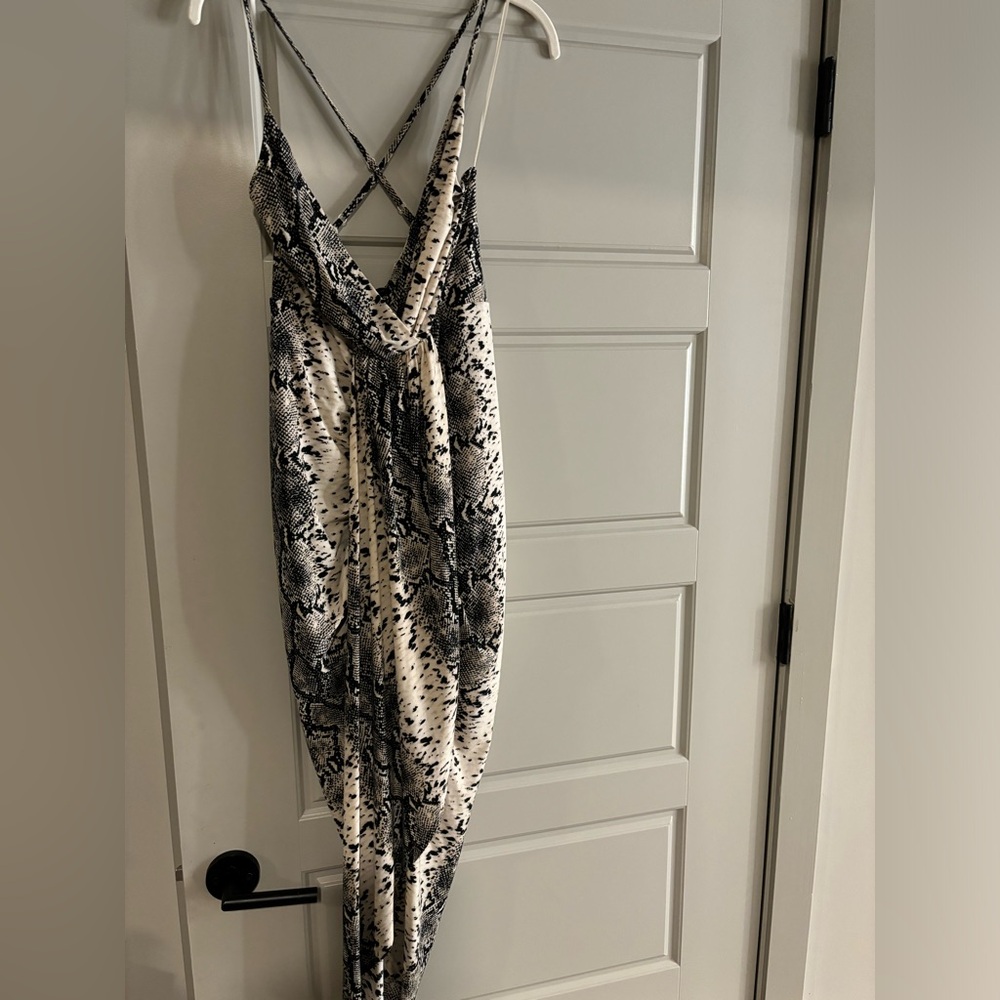 Animal print dress with slit.